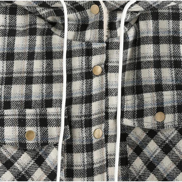 ZAFUL Women's Plaid Fleece Lined Hooded Jacket Button Up Oversized Flannel - Picture 3 of 6